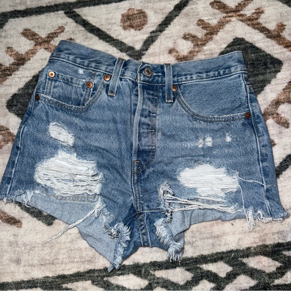 Levi's Blue Distressed Jean Shorts